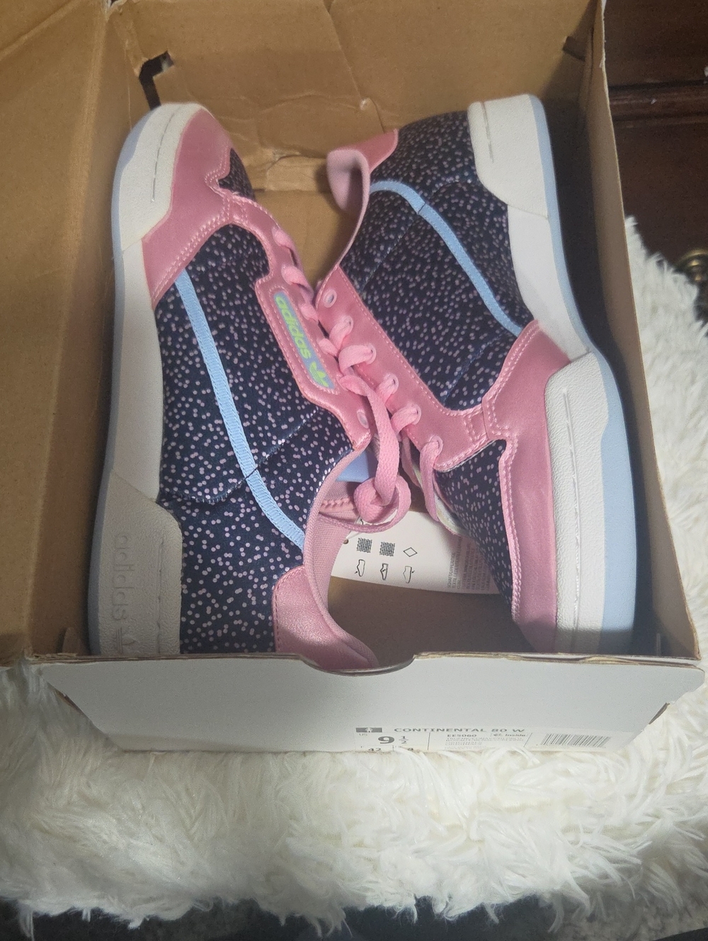 adidas Kids Navy, Pink and Light Blue Patterned Sneakers